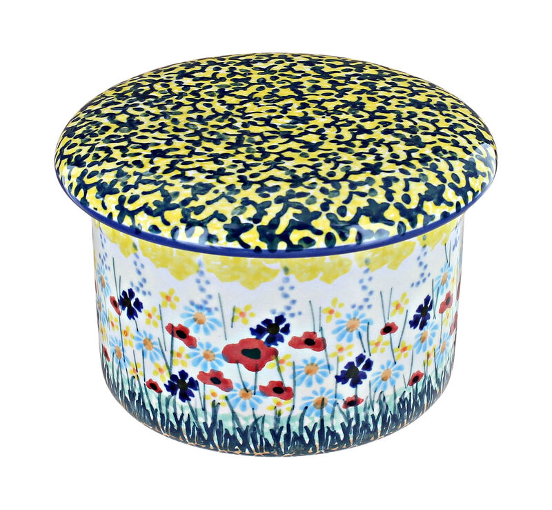Blue Rose Polish Pottery Peach Blossom French Butter Dish