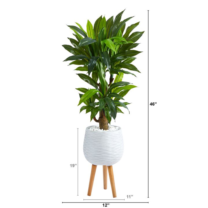 Hivvago 46" Corn Stalk Dracaena Artificial Plant in White Planter with Stand (Real Touch)