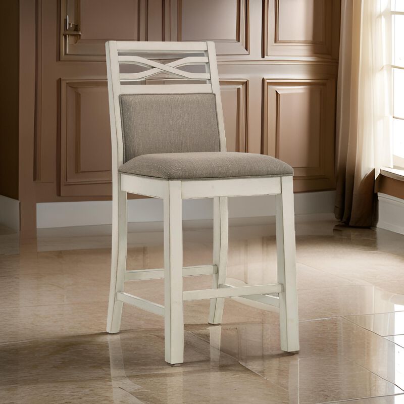 Marie 26 Inch Counter Height Chair, Khaki Fabric Seat, Back, Beige, Set of 2 - Benzara