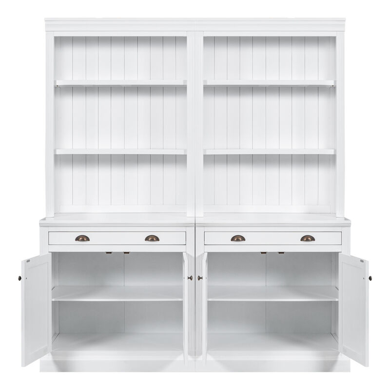Merax 83.4"Tall Bookshelf Suite, Modern Bookcase Suite with LED Lighting,Doors and Drawers,2-Piece Set Storage Bookcase with Open Shelves
