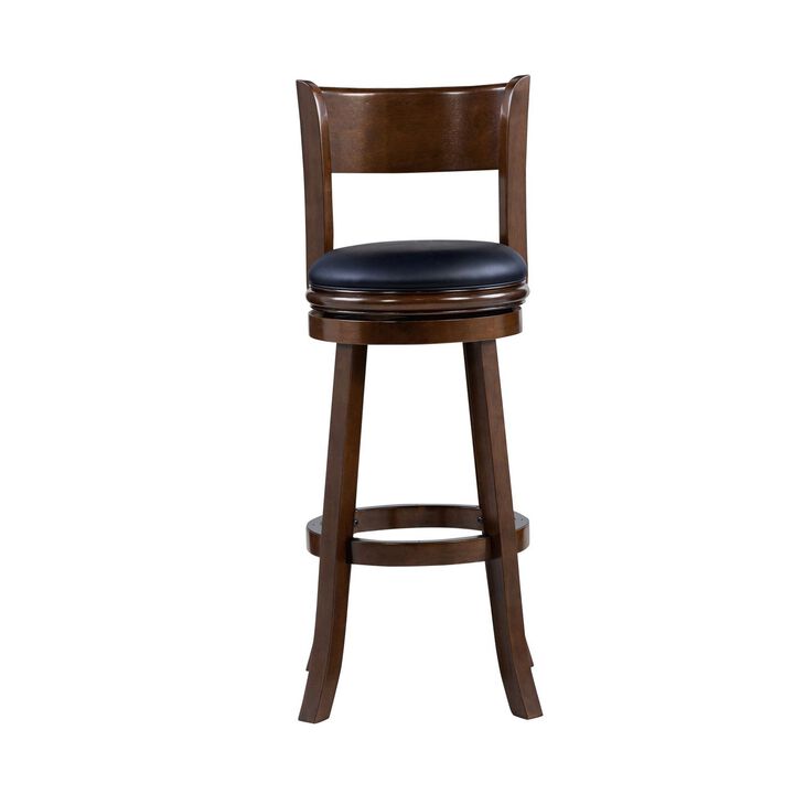 Milo Swivel Barstool Chair, Black Faux Leather, 34 Inch Extra Tall - Benzara