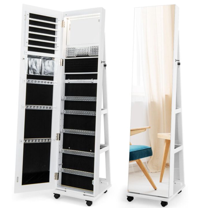 Hivvago 64 Inches Lockable Jewelry Cabinet Armoire with Built-in Makeup Mirror