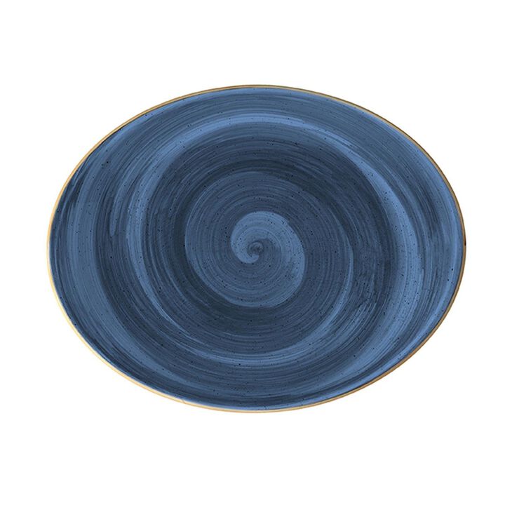 Dusk 12.25" x 9.5" x h:1" Oval Blue Porcelain Platter