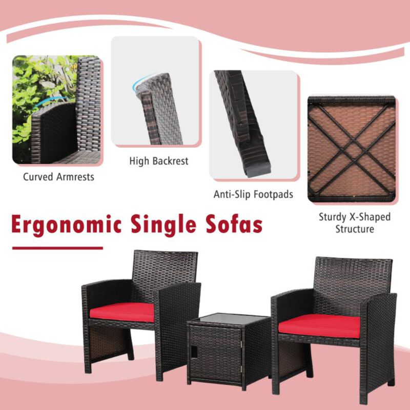 Hivvago 3 Pieces Patio Wicker Furniture Set with Storage Table and Protective Cover