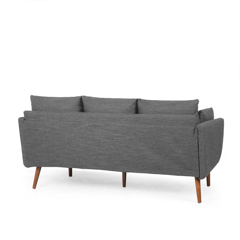 Nate Sofa with 2 Accent Pillows, 77 Inch Birch Wood, Charcoal Gray - Benzara