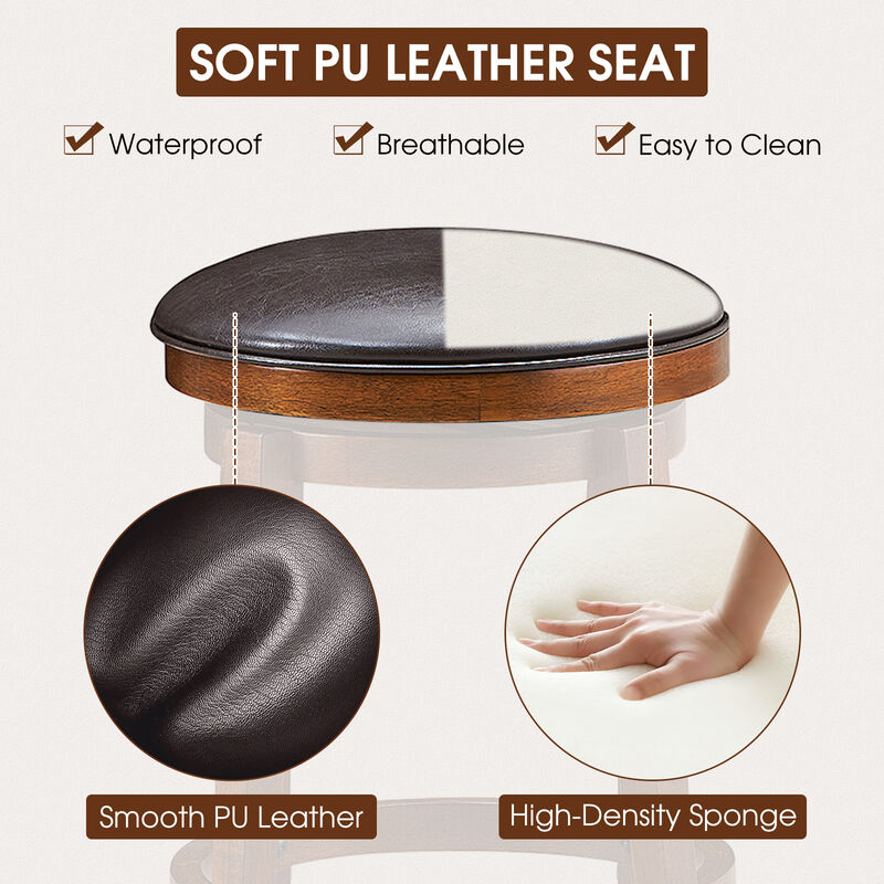 Set of 2 Swivel Leather Padded Dining Bar Stools