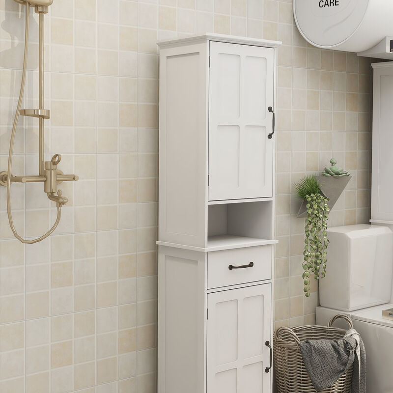 15.75 in. W. x 11.81 in. D x 64.96 in. H White Freestanding Linen Cabinet
