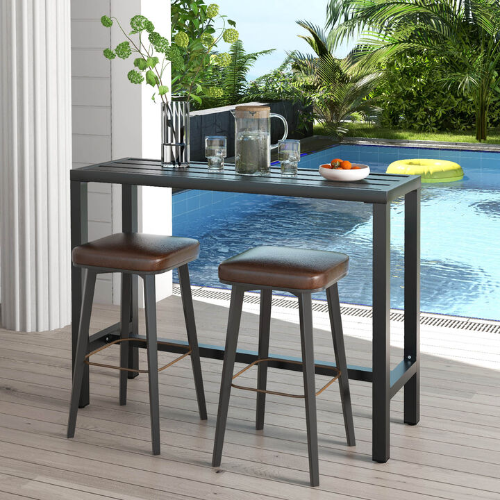 48 Inch Outdoor Bar Table with Waterproof Top and Heavy-duty Metal Frame