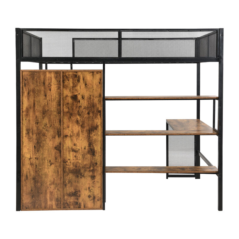 Merax Metal Loft bed with Built-in Desk and Wardrobe