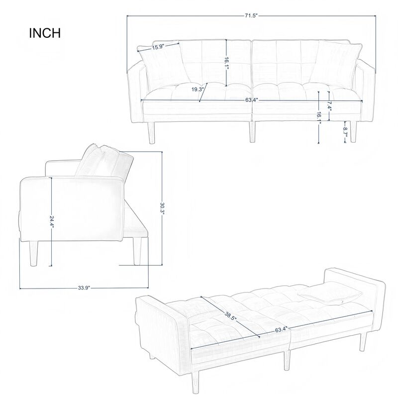 71.5 in. Dark Gray Polyester Twin Size Sofa Bed