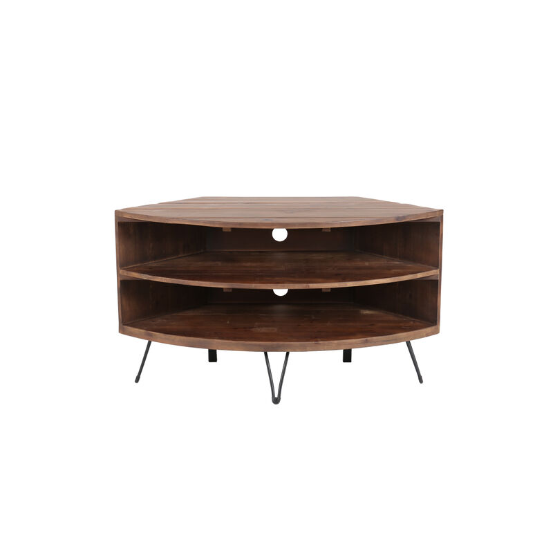 Fan Shaped Reclaimed Wood Corner Media Table For Living Room Wise Use Your Space