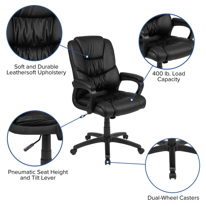Flash Fundamentals Big & Tall 400 lb. Rated Black LeatherSoft Swivel Office Chair with Padded Arms