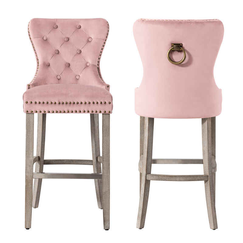 WestinTrends 29" Tufted Velvet Bar Stool (Set of 2)