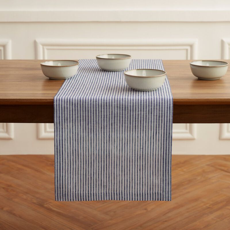 Solino Home 100% Pure Linen Table Runner 14 x 90 Inch | Narrow Stripe