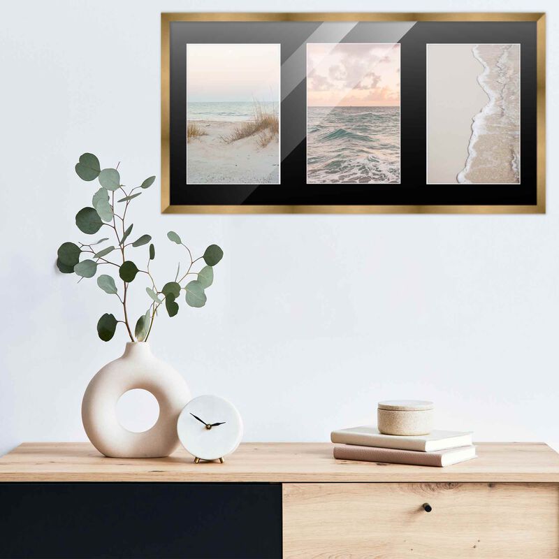 8.5x17 Wood Collage Frame with Black Mat For 3 5x7 Pictures