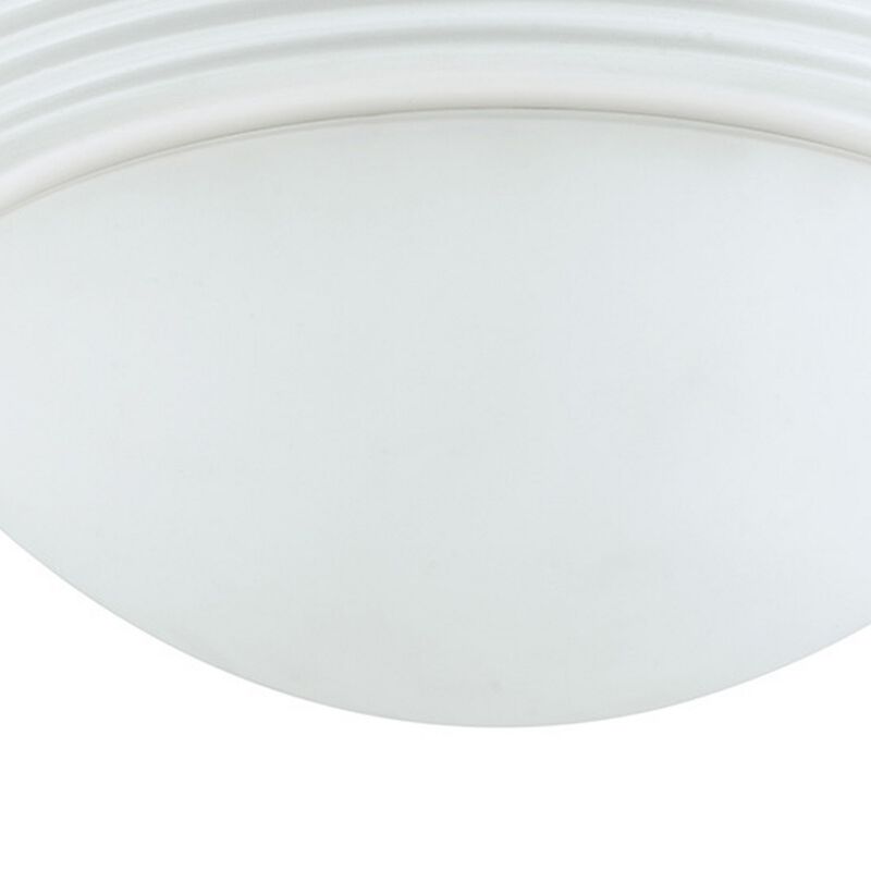 Dome Shaped Glass Ceiling Lamp with Hardwired Switch, White and Clear-Benzara