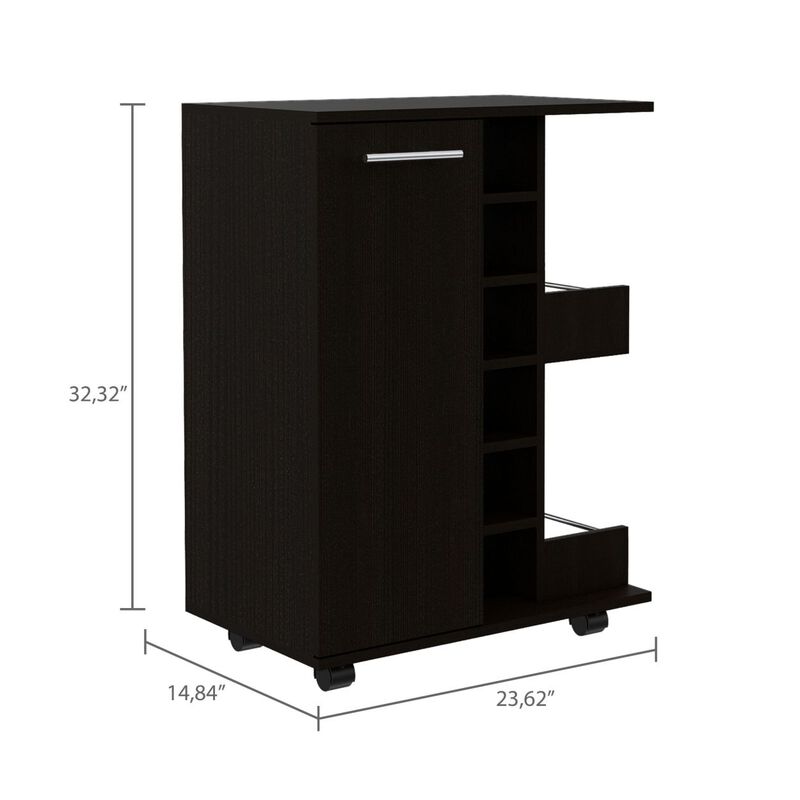Bartlet 2-Shelf 6-Bottle Bar Cart With Division Black Wengue