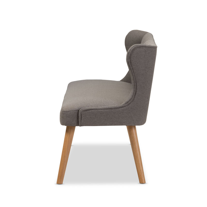 Baxton Studio Melody Mid Century Grey Fabric And Natural Wood Finishing Settee Bench