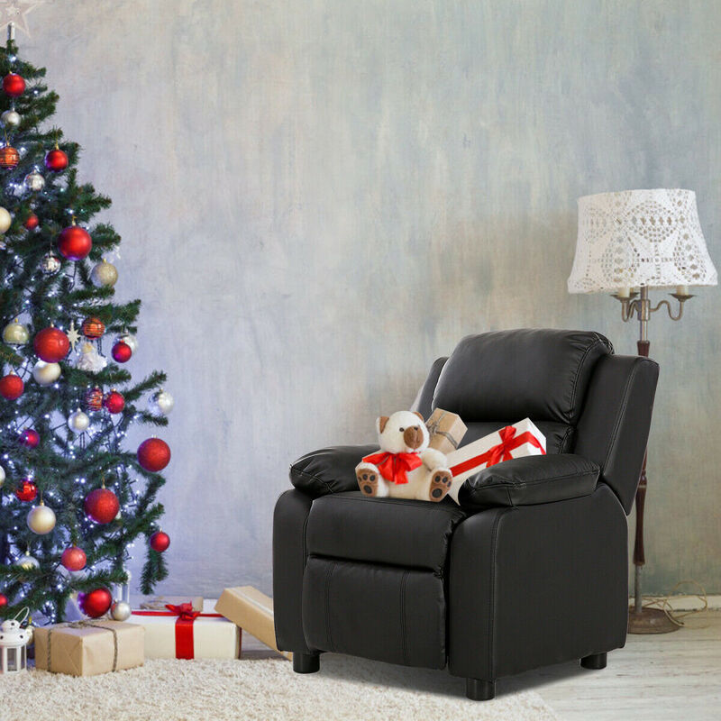 Kids Deluxe Headrest  Recliner Sofa Chair with Storage Arms