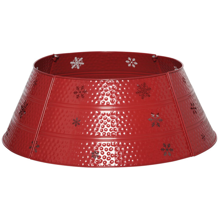 Christmas Tree Collar Steel Tree Ring Skirt Decor w/ Snowflake, 26" Base, Red