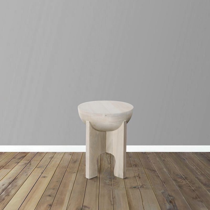 Tomas 20 Inch Side End Table, Mango Wood Drum Top, Classic Washed White - Benzara