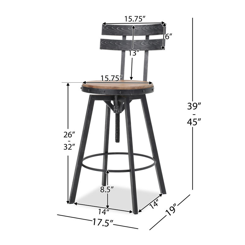 Rustic-Chic Barstool Fir Wood Seat, Metal Frame