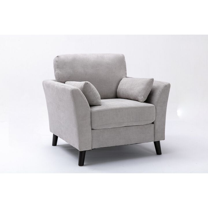 Otto 37 Inch Armchair, Pocket Coil Springs, 2 Throw Pillows, Gray Linen Fabric - Benzara