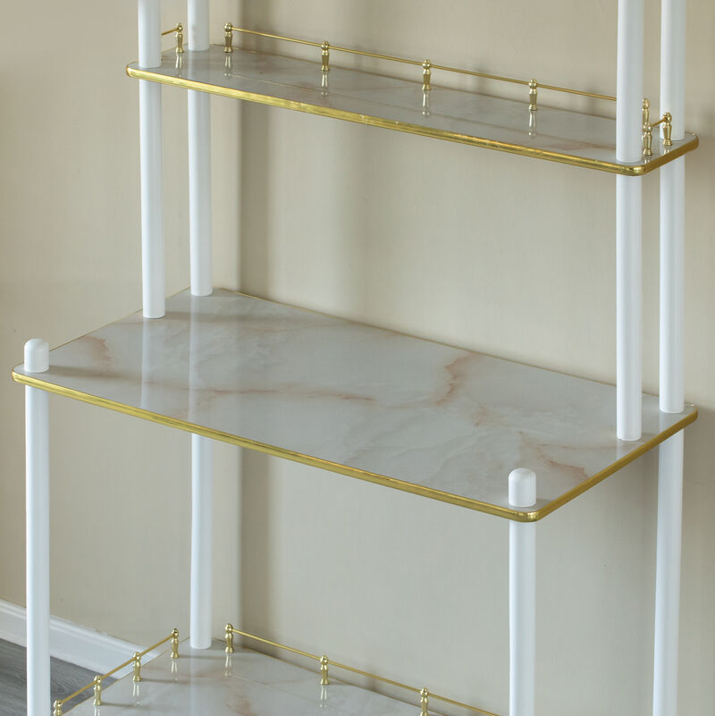 Classy and Elegant 4 Tiered Multifunctional Wooden Open Bar Shelves, Modern Console Table, Coffee Bar Accessories, Coffee Bar Cabinet, Tea Bar and Wine Bar Table, White