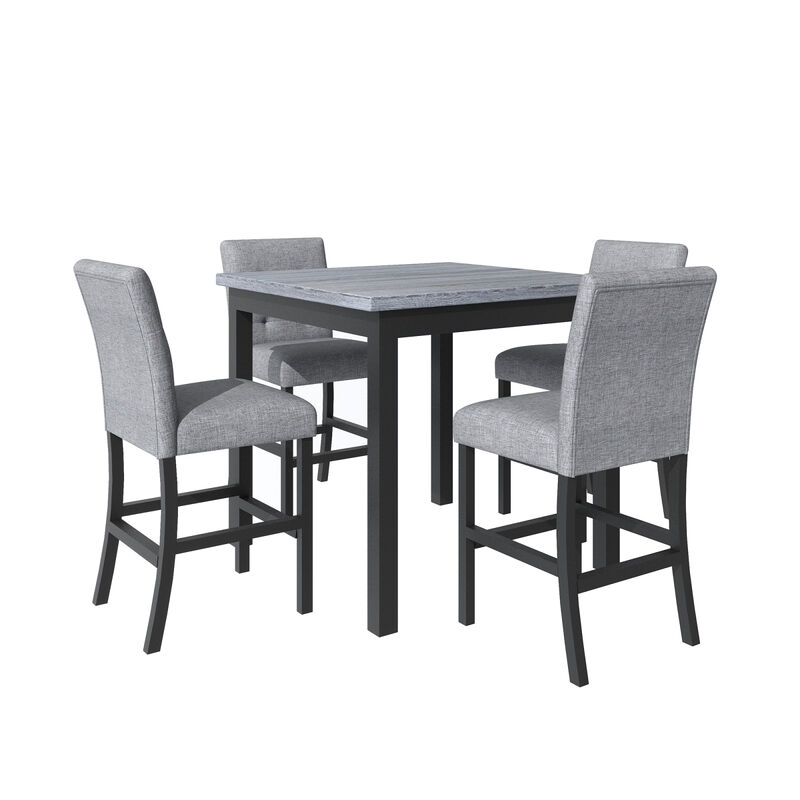 5-Piece Counter Height Dining Set Wood Square Dining Room Table And Chairs Stools with Footrest