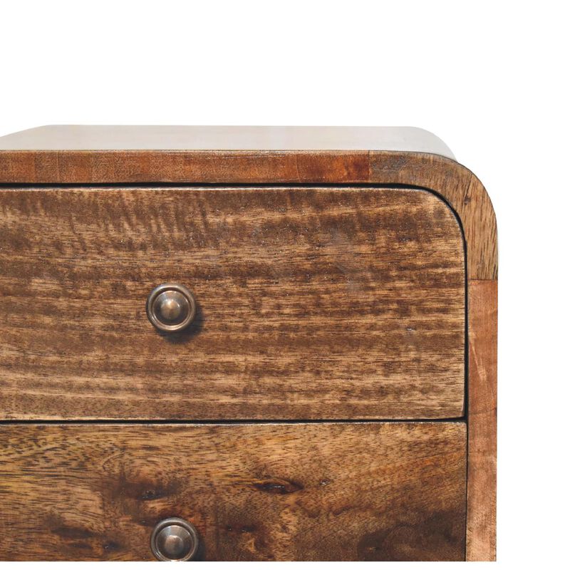 Mini Curved Grey Washed Solid Wood2 Drawer NightStand