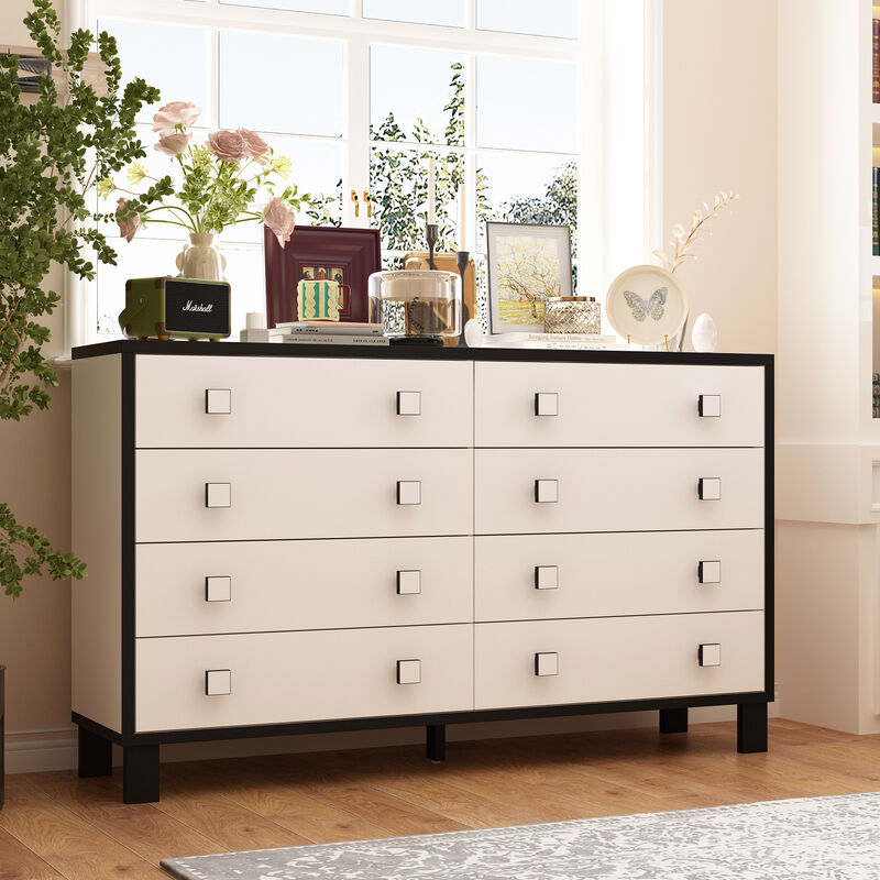 FUFU&GAGA 8-Drawer Modern Dresser, Storage Chest with Spacious Drawers (63" W x 15.6" D x 37.4" H), White