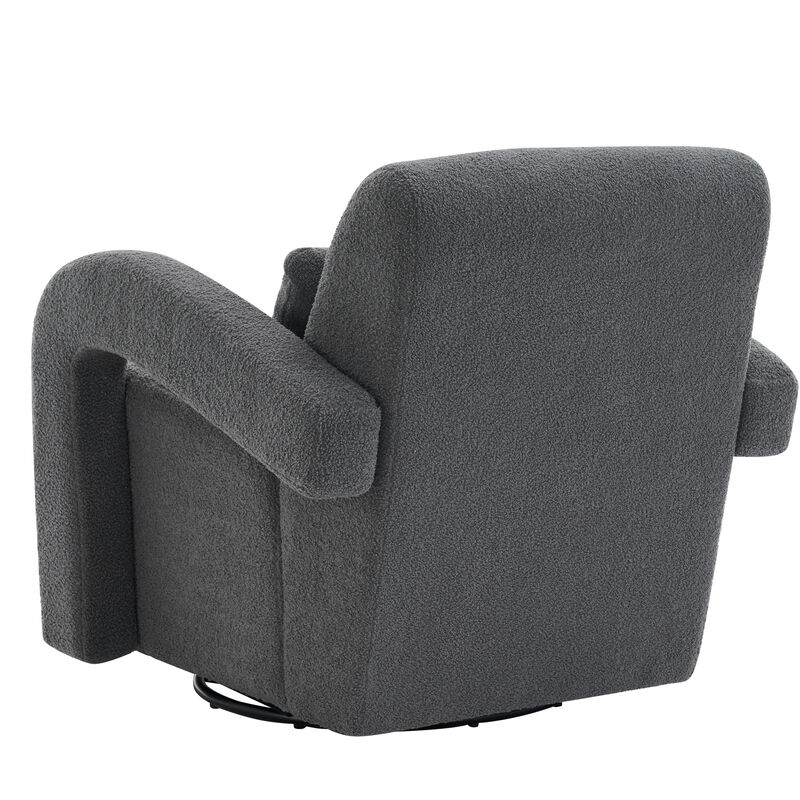 Cozy white Teddy Fabric Armchair - Modern Sturdy Lounge Chair with Curved Arms and Thick Cushioning for Plush Comfort White
