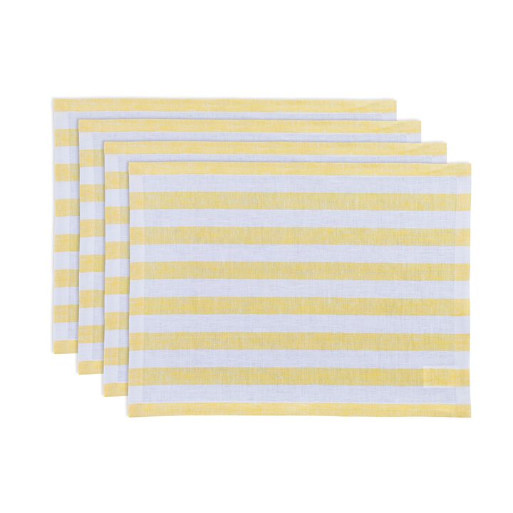 Solino Home 100% Pure Linen Placemats 14 x 19 Inch Set of 4 | Sorrento Stripe