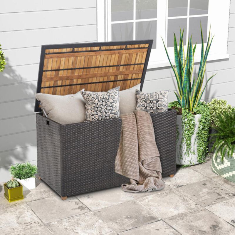 Hivvago 134 Gallon Rattan Storage Box with Zippered Liner and Solid Acacia Wood Top