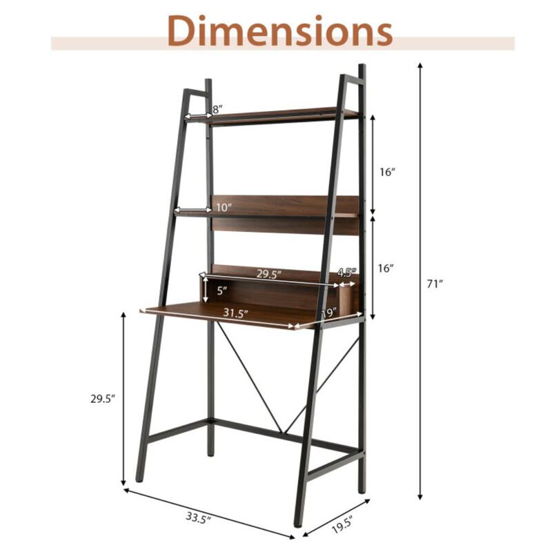 Hivvago 71â€ High Freestanding Laptop Desk with Open Shelves for Living Room Bedroom Study-Brown