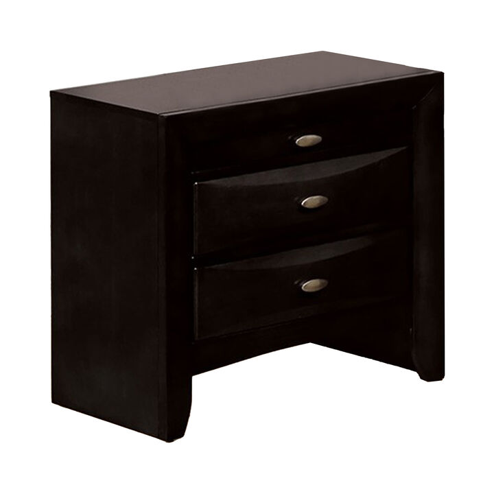Simo Nightstand, Spacious Top, Metal Knobs, 3 Drawers, Black Solid Wood