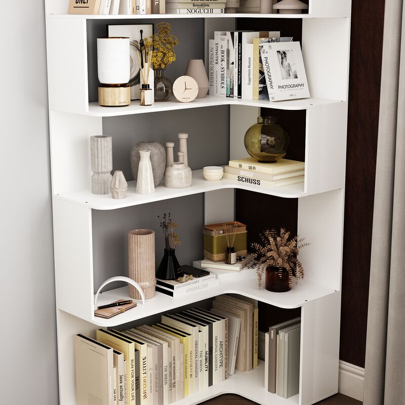 FUFU&GAGA White Mdf 6-Shelf Ladder Bookcase (35.4-in W x 81.9-in H x 23.6-in D),White