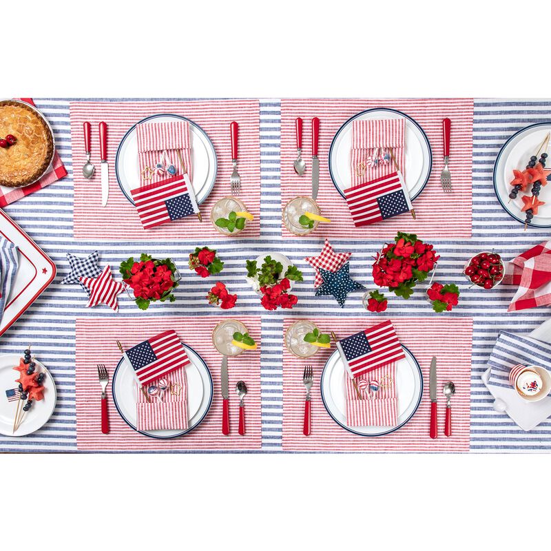Solino Home 100% Pure Linen Cloth Napkins 20 x 20 Inch Set of 4 Dinner Napkins | Narrow Stripe