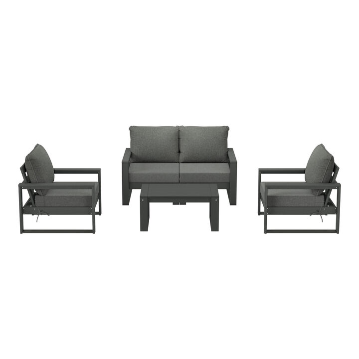 WestinTrends 5-Piece Modern HDPE Outdoor Patio Furniture Sofa Conversation Set with Coffee Table