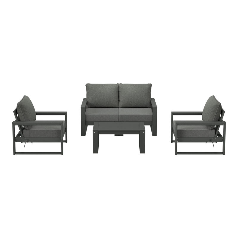 WestinTrends 5-Piece Modern HDPE Outdoor Patio Furniture Sofa Conversation Set with Coffee Table
