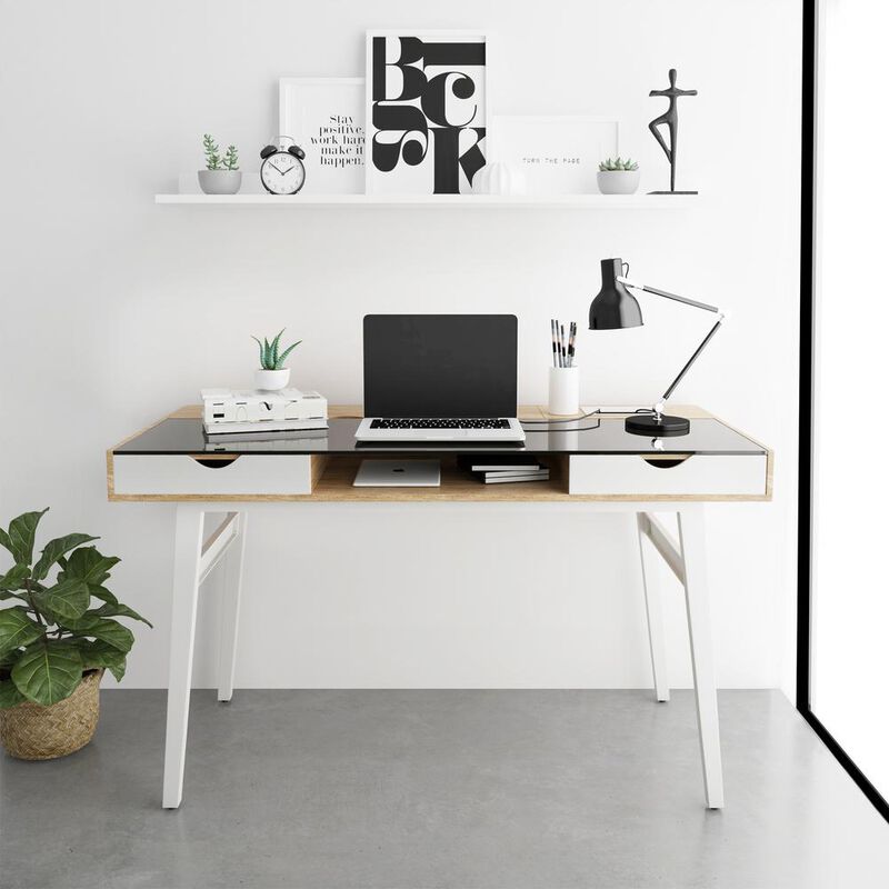 Techni Mobili Compact Computer Desk with Multiple Storage. Color: Walnut