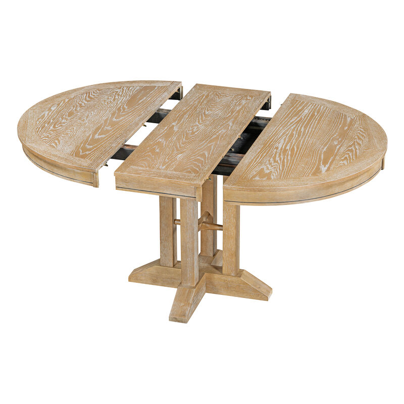 Merax 5-Piece Dining Set Extendable Round Table with Chairs
