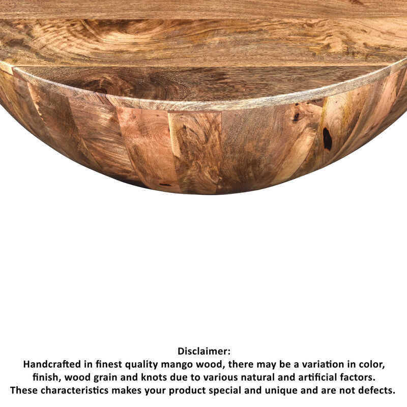 Mango Wood Coffee Table In Round Shape, Dark Brown-Benzara