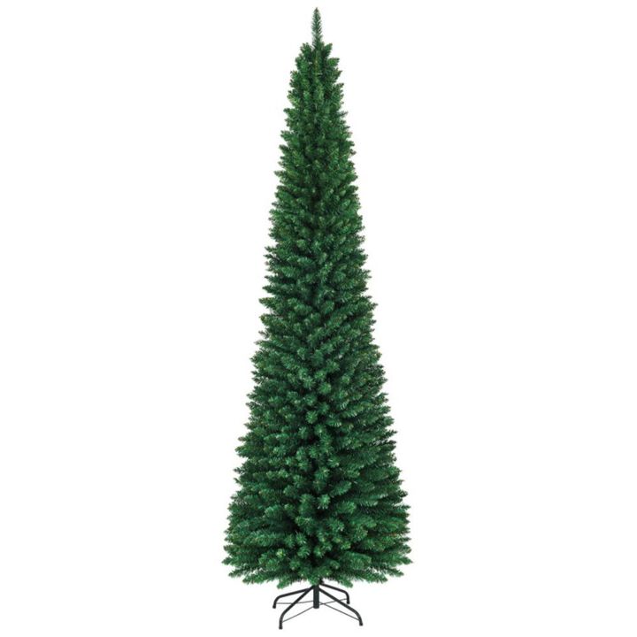 Hivvago 5/6/7/8/9 Feet PVC Artificial Slim Pencil National Christmas Tree with Metal Stand