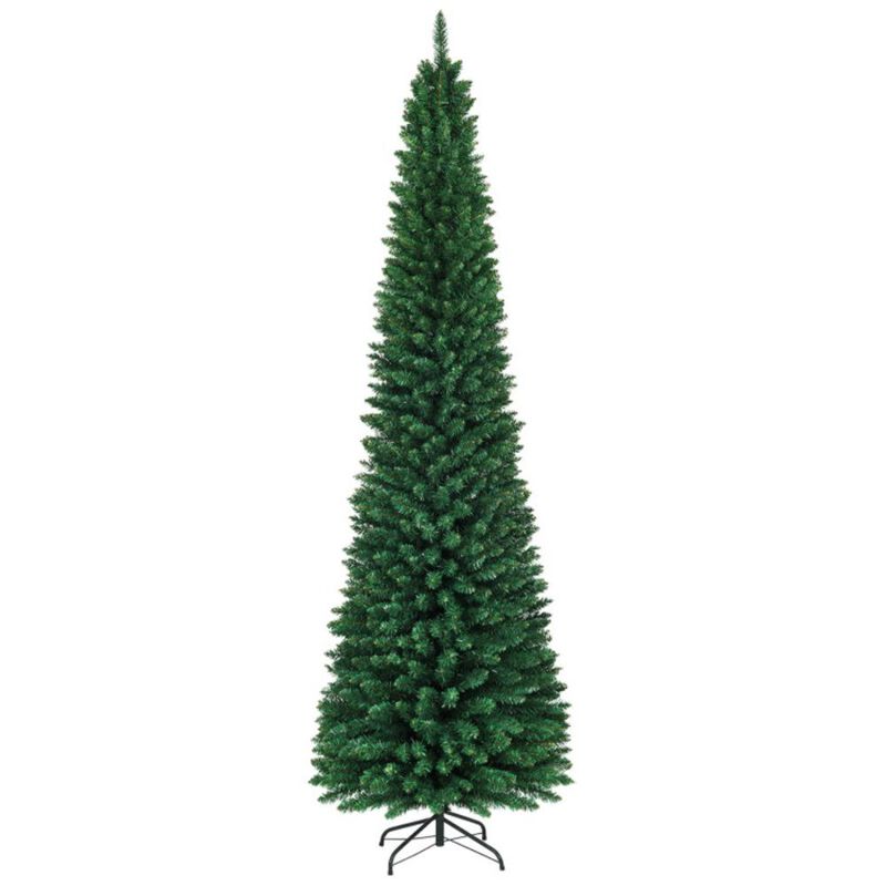 Hivvago 5/6/7/8/9 Feet PVC Artificial Slim Pencil National Christmas Tree with Metal Stand