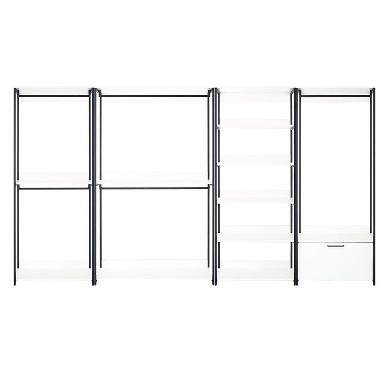 FC Design Klair Living White Freestanding Walk in Wood Closet System with Metal Frame