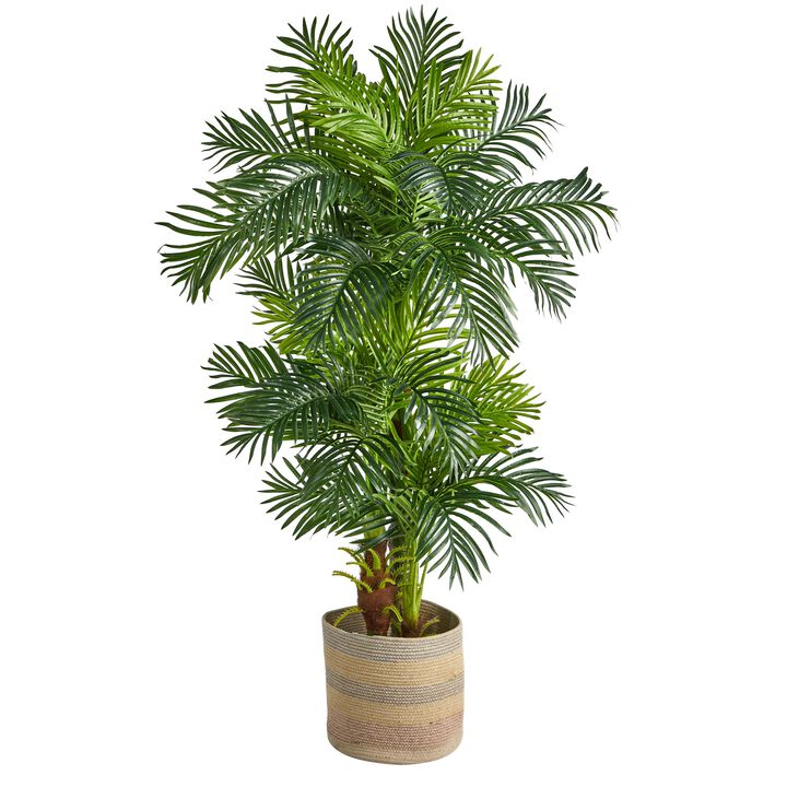 Hivvago 6 Feet Hawaii Artificial Palm Tree in Handmade Natural Cotton Multicolored Woven Planter