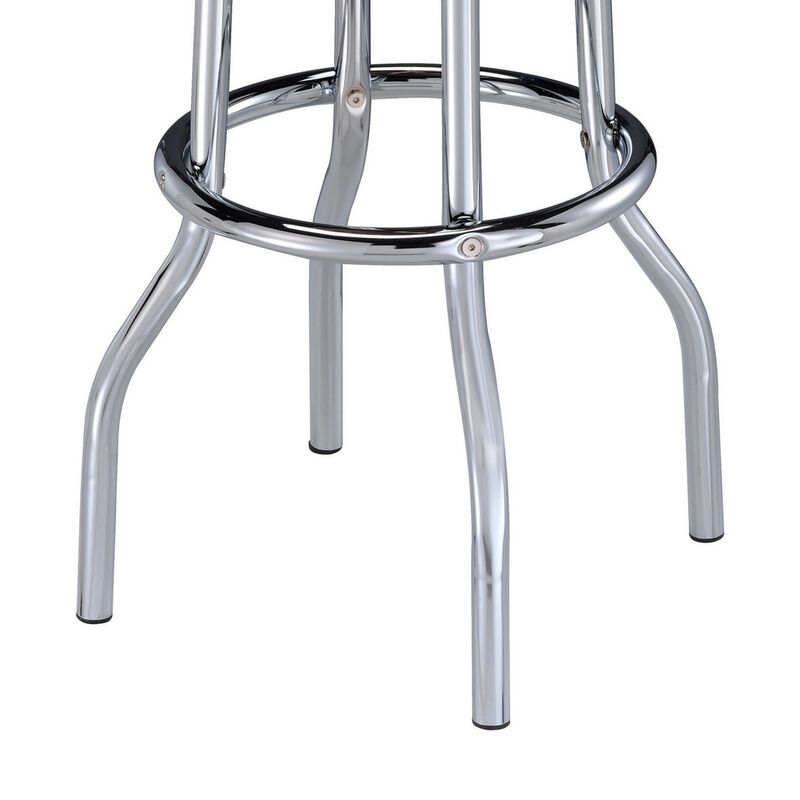 30 Inch Set of 2 Retro Barstools, Retro Red Faux Leather Seats, Chrome Legs-Benzara