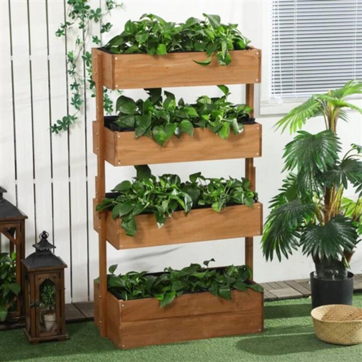Hivvago 4 Tier Vertical Wooden Planter Box Raised Bed Natural