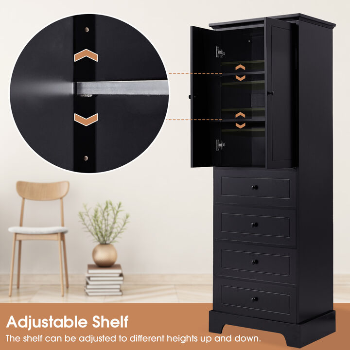 Storage Cabinet with 2 Doors, 4 Drawers - MDF, Painted Finish